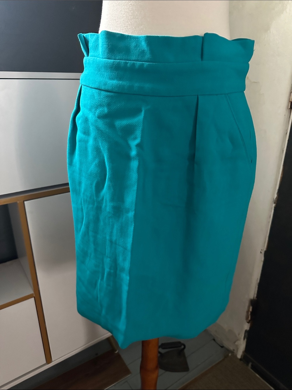 Tory Burch Teal Pencil Skirt with paper bag waist detail 8